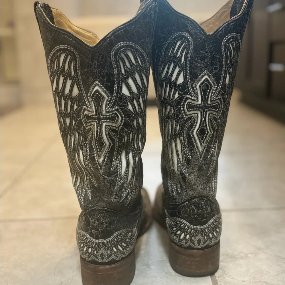 Corral women 9 1/2 Black and White Western Cowboy Boots - Picture 4 of 7